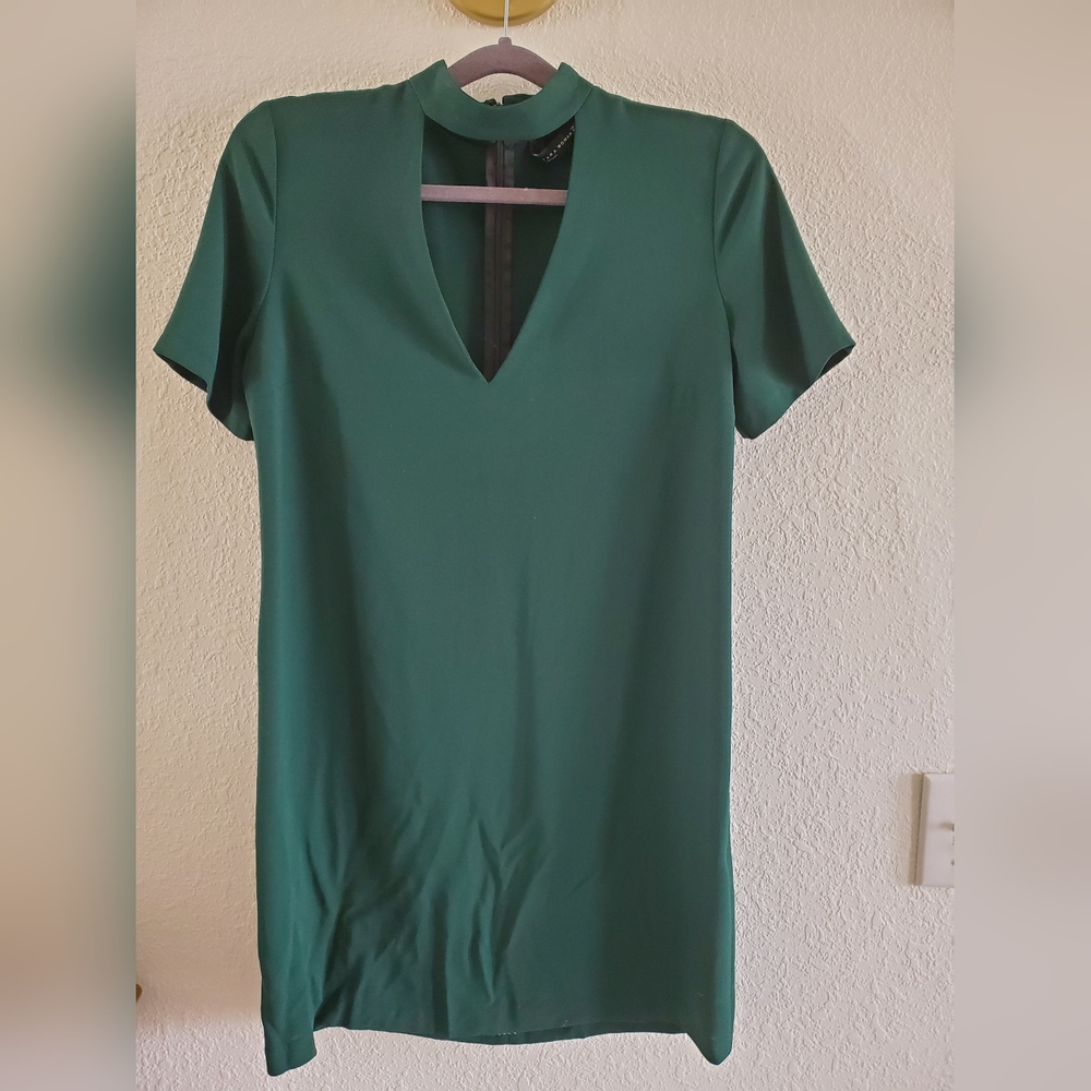 Zara Collection Women's Green Zipper Back Cutout Front Short Dress Women's Sz XS